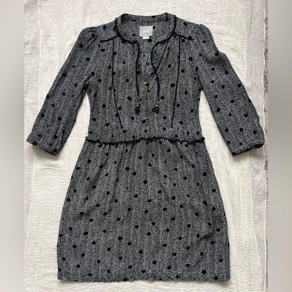 Maeve Black and White Patterned Long Sleeve Dress